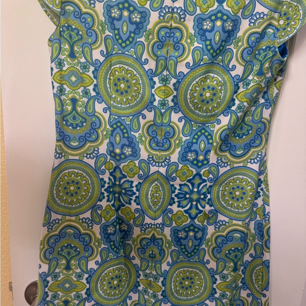 Maggy London Blue and Green Patterned Mini Dress